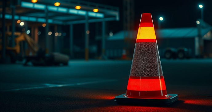 Cone de sinalização com iluminação para segurança e visibilidade